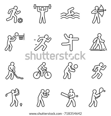 Sport, icon set. Different kinds of sports. linear design. lines with editable stroke