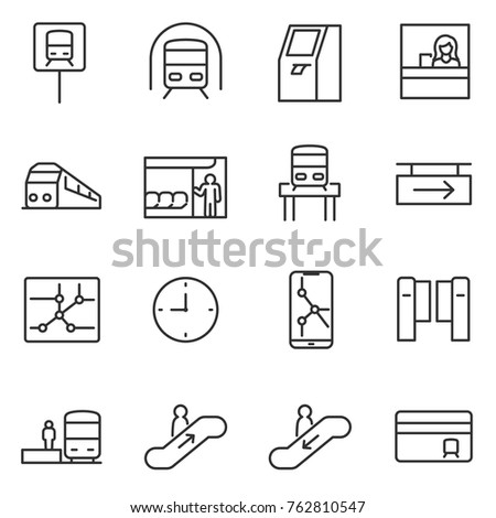 metro icons set. subway rapid transit system, linear design. Line with editable stroke
