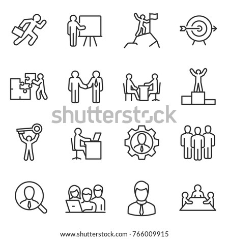 Business and people linear icons set. Work and success. Line with editable stroke