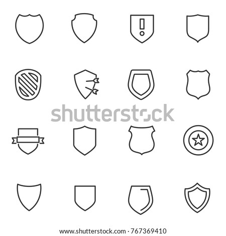 Shield icons set. Vector linear icon.  Line with Editable stroke