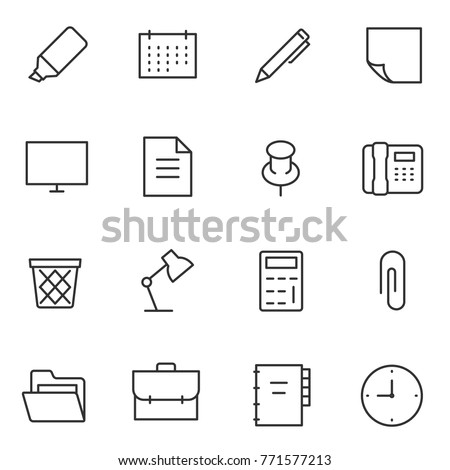 office accessories and tools, icons set. linear design. Line with Editable stroke