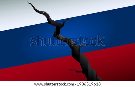 Cracked Russian flag, political crisis in Russia vector illustration