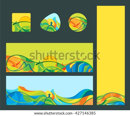 Travel & vacation - banners and buttons set.  Latin America landscapes, vector template for web, print.