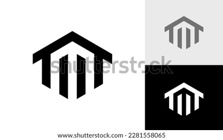 Letter M initial hexagon monogram with house roof logo design vector