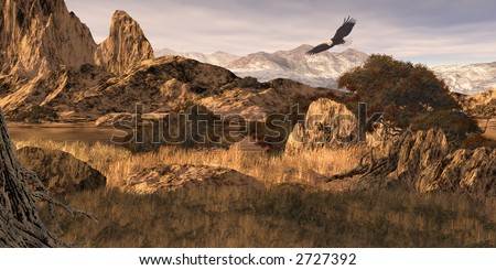 Bald Eagle / 12x24 painting of a bald eagle soaring in the Colorado Rockies / SW-015