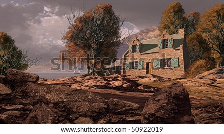 Shoreline Cottage With Sailboat