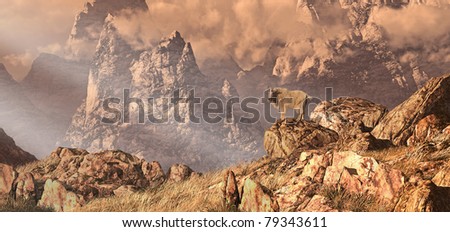 Mountain goat in a Rocky Mountain landscape.