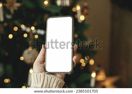 Similar – Image, Stock Photo Christmas concept background.Smartphone with santa claus hat and Christmas tree branches