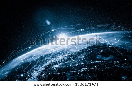 Global network connection covering the earth with lines of innovative perception . Concept of 5G wireless digital connection and future in the internet of things . 3D illustration .