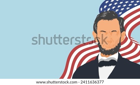 Abraham Lincoln Vector Illustration background, banner, and poster.Vector illustration with usa flag and copy space area.