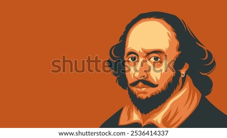 Classic portrait of William Shakespeare, set against a warm background. Ideal for literary, educational, and historical themes, celebrating classic literature and English history