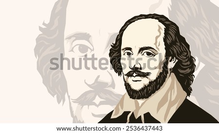 Illustration of the famous playwright William Shakespeare, perfect for literature, history, and educational projects celebrating English heritage and classic drama.