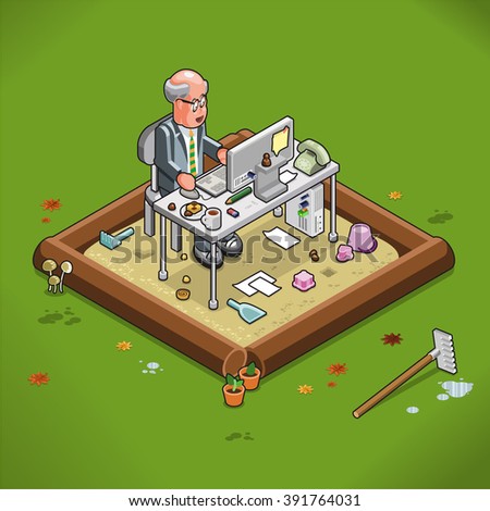 Businessman works at his computer in a secure sandbox
