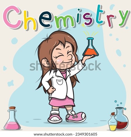 Chemistry cover of a cartoon style girl holding an experiment.