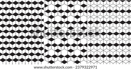 Set of 3 black and white abstract geometric patterns.