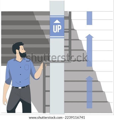 Man hand was holding go up the stairs of house from the steps, walking is good for health, move between floors on training, private two-storey house. Businessman going up staircase. Rear view.