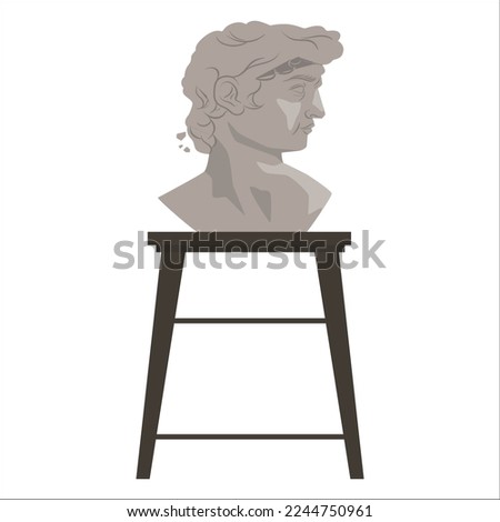 Illustration of man sculpting himself in the wood, surreal identity abstract concept. greek sculpture, statue of hero on wooden table with copy space. Education concept, copyspace, object of acad