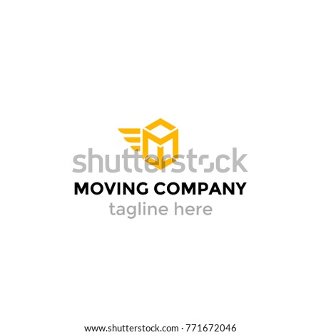 Logotype moving company, logo vector delivery, post, letter M, abstract box