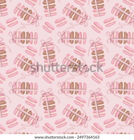 pastel pink and chocolate macarons tower with bow coquette pink pattern