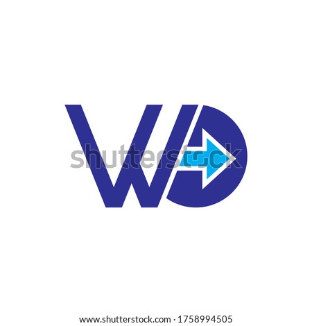 WD letter with Arrow logo design vector