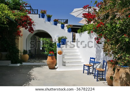 beautiful typical greek tavern on rhodes island, greece