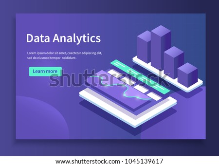 Data analytics concept banner. Can use for web banner, infographics, hero images. Flat isometric vector illustrations with trendy gradients.