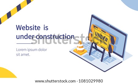 
Website under construction page.  Flat isometric vector illustration isolated on white background.