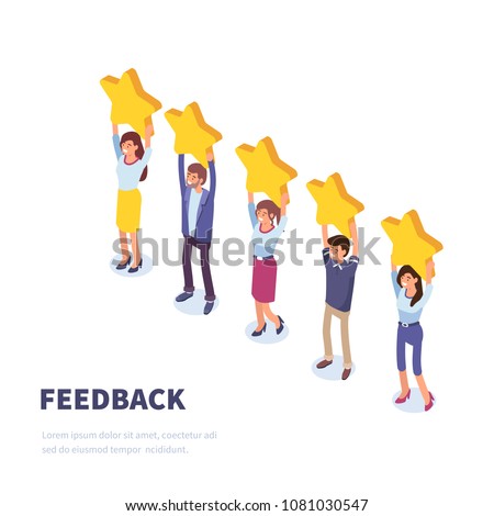Feedback or rating  concept banner. Can use for web banner, infographics, hero images. Flat isometric vector illustration isolated on white background.