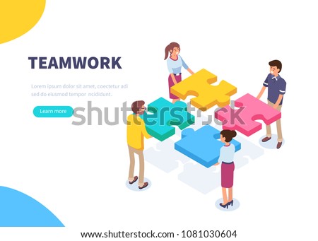 Teamwork concept banner. Can use for web banner, infographics, hero images. Flat isometric vector illustration isolated on white background.