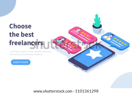 Freelancers service concept banner with text place. Can use for web banner, infographics, hero images. Flat isometric vector illustration.
