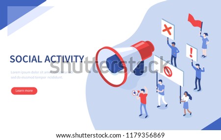 Social activity and protest concept. Can use for web banner, infographics, hero images. Flat isometric vector illustration.