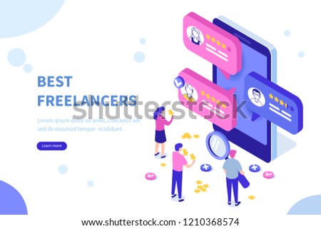 
Freelancers service concept banner with text place. Can use for web banner, infographics, hero images. Flat isometric vector illustration.
