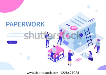 People do paperwork concept design. Can use for web banner, infographics, hero images. Flat isometric vector illustration isolated on white background.