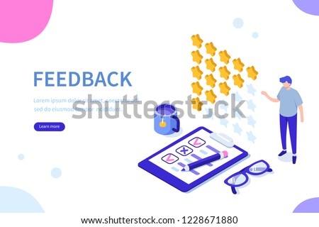 Feedback or rating concept banner. Can use for web banner, infographics, hero images. Flat isometric vector illustration isolated on white background.