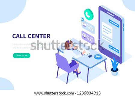 Customer support concept. Can use for web banner, infographics, hero images. Flat isometric vector illustration isolated on white background.