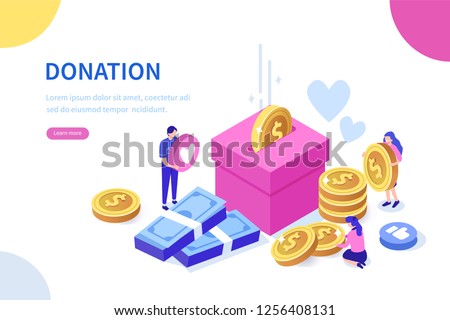 Donation and charity concept. Can use for web banner, infographics, hero images. Flat isometric vector illustration isolated on white background.