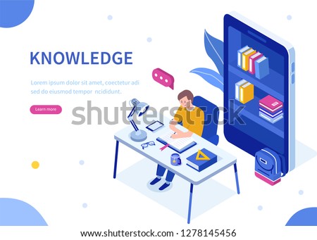 Student studying at home. Can use for web banner, infographics, hero images. Flat isometric vector illustration isolated on white background.