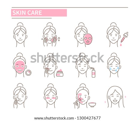Skin care procedures. Line style vector illustration isolated on white background.