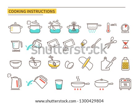 
Cooking instruction icons. Line style vector illustration isolated on white background.