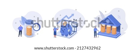 Retirement fund illustration set. People characters investing money in pension fund. Seniors saving money for retirement. Health investment concept. Vector illustration.
 Foto stock © 