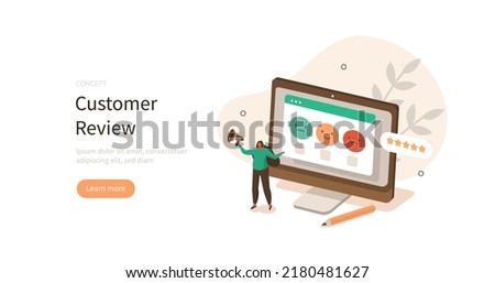 Feedback and review. Character asking for positive, negative or neutral feedback and survey. Customer service and user experience concept. Vector illustration.