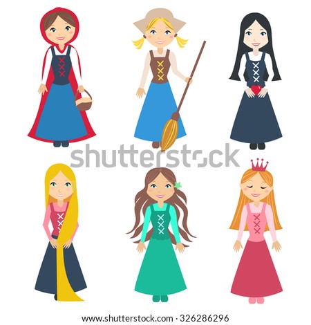 Set Of Beautiful Princesses From Classic Fairy Tale Stories. Cute ...