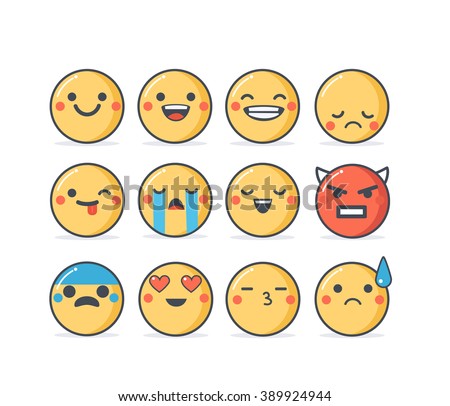 
Set of vector emoticons in line style, emoji isolated on white background. Cute icons.