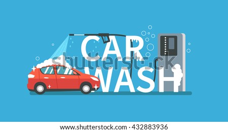 Vector concept for car washing service. Car wash service illustration.