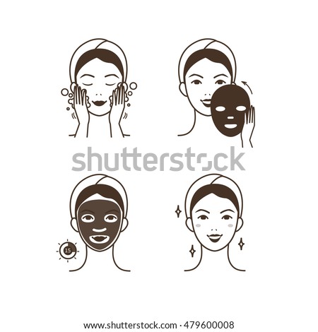 Steps how to apply facial mask. Vector isolated illustrations set.