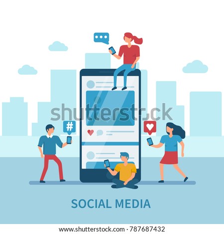 Social media concept banner with text place. Flat style minimal vector illustration isolated on white background.