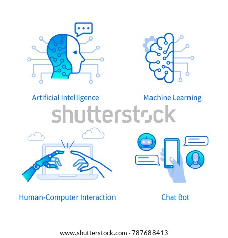 Technology concept - machine learning and artificial intelligence. Flat line modern vector illustration isolated on white background.