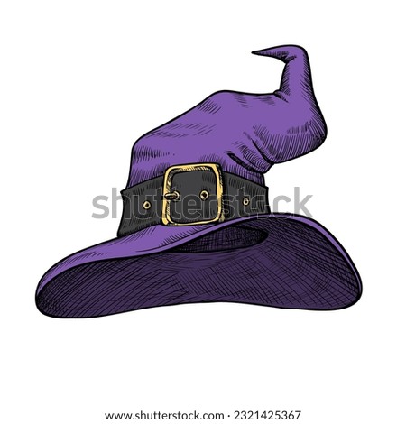 Vintage illustration for Halloween. A hand-drawn sketch of a witch's pointed hat. Vector illustration.