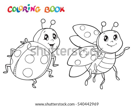 Coloring book or page with Ladybug. Vector illustration. Isolated on white.
