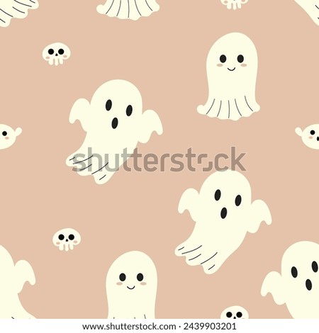 Cute ghosts seamless Halloween background. Template for textile, wallpaper, packaging, cover, web, card, box, print, banner, ceramic